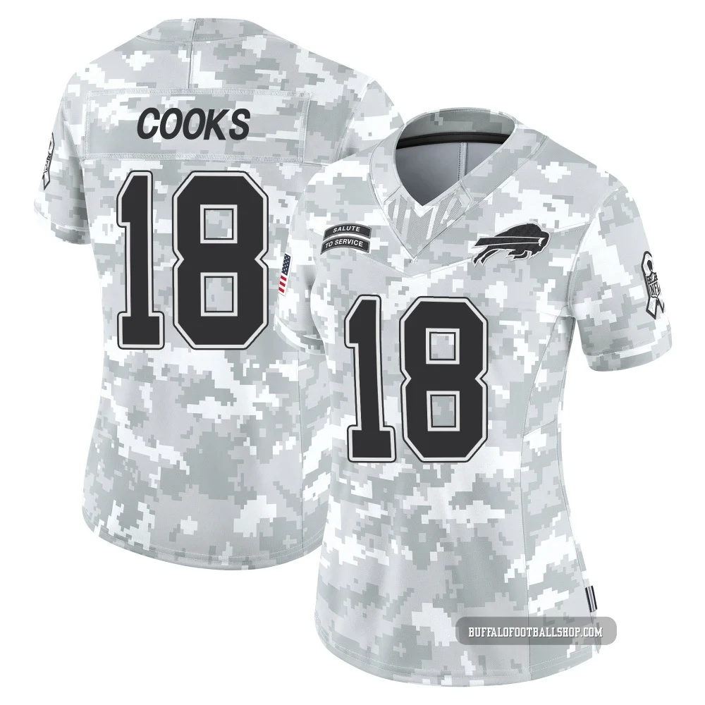 Brandin Cooks ＃18 Buffalo Bills Limited Arctic Camo Women's 2024 Salute to Service Jersey