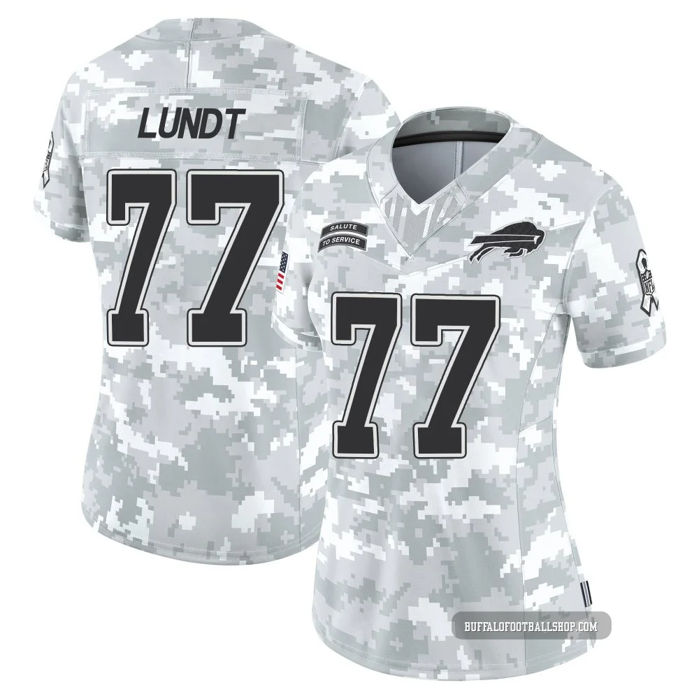 Chase Lundt ＃77 Buffalo Bills Limited Arctic Camo Women's 2024 Salute to Service Jersey