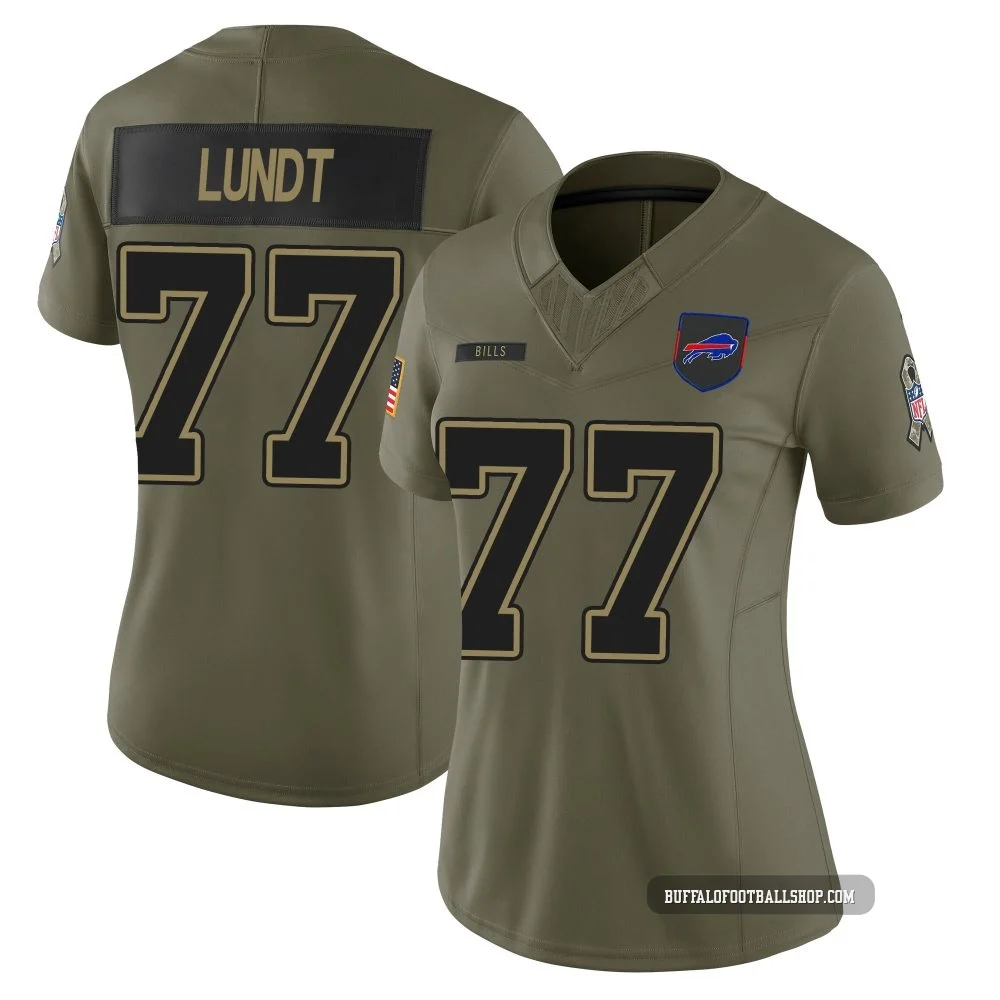 Chase Lundt ＃77 Buffalo Bills Limited Olive Women's 2025 Salute to Service Jersey
