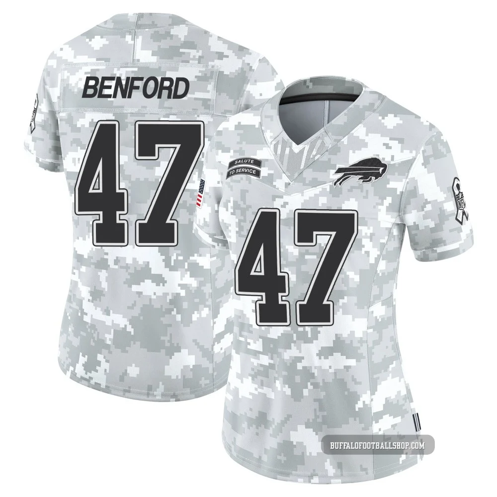 Christian Benford ＃47 Buffalo Bills Limited Arctic Camo Women's 2024 Salute to Service Jersey
