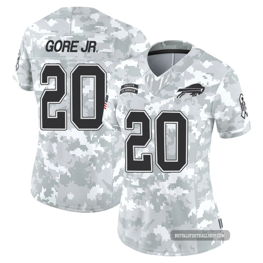 Frank Gore Jr. ＃20 Buffalo Bills Limited Arctic Camo Women's 2024 Salute to Service Jersey