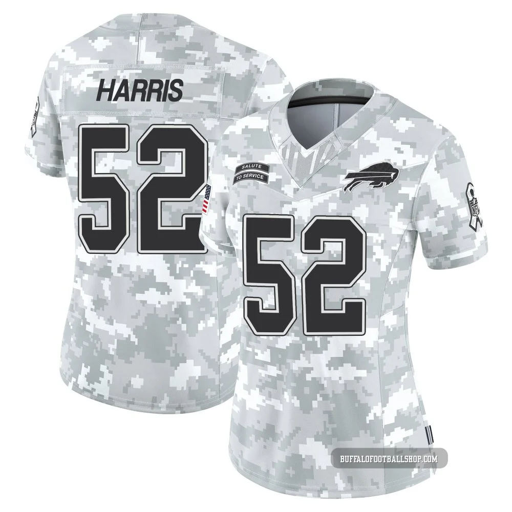 Hayden Harris ＃52 Buffalo Bills Limited Arctic Camo Women's 2024 Salute to Service Jersey