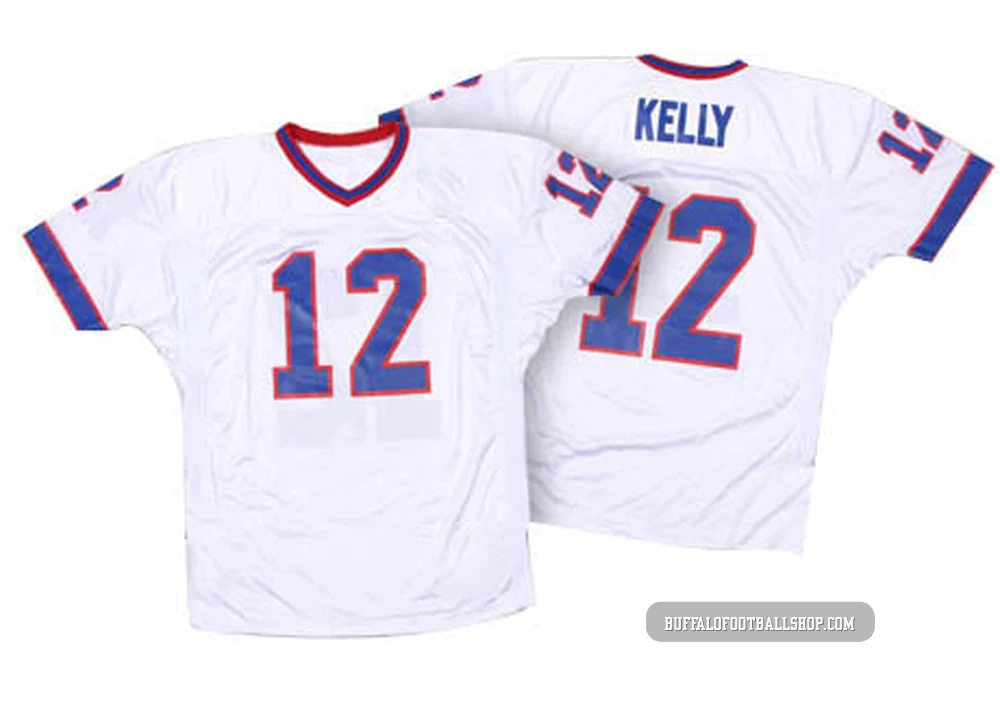 Jim Kelly ＃12 Buffalo Bills Authentic White Men's Mitchell And Ness Throwback Jersey