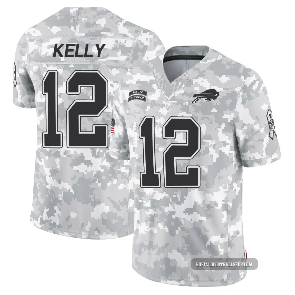 Jim Kelly ＃12 Buffalo Bills Limited Arctic Camo Youth 2024 Salute to Service Jersey