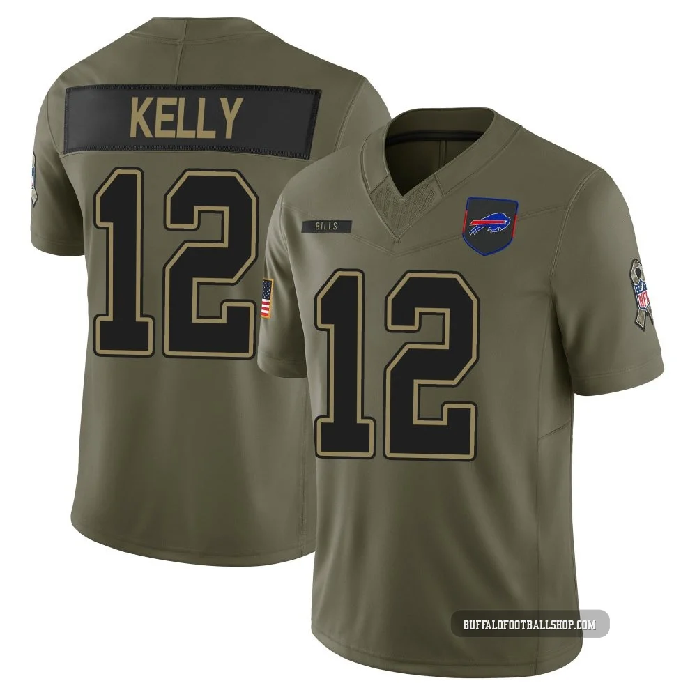 Jim Kelly ＃12 Buffalo Bills Limited Olive Youth 2025 Salute to Service Jersey