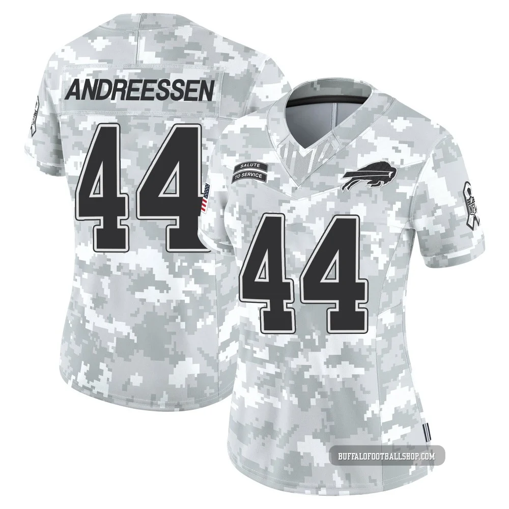 Joe Andreessen ＃44 Buffalo Bills Limited Arctic Camo Women's 2024 Salute to Service Jersey