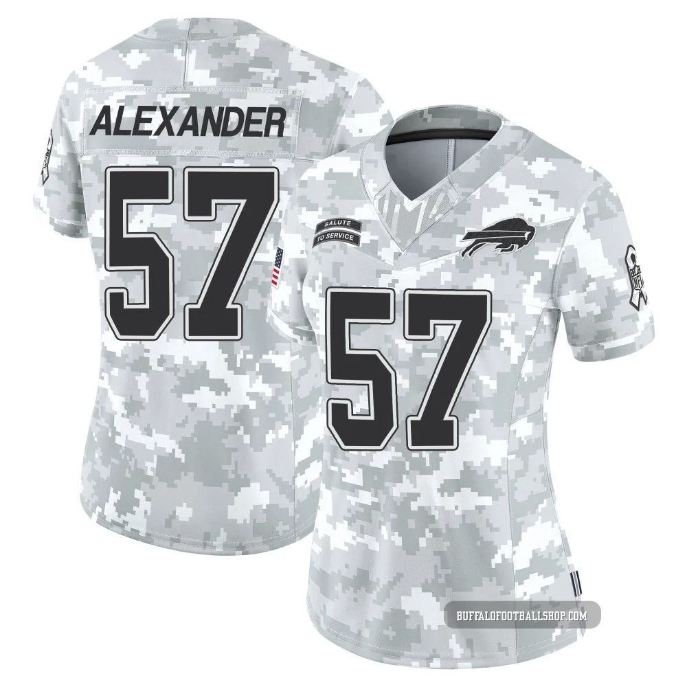 Lorenzo Alexander ＃57 Buffalo Bills Limited Arctic Camo Women's 2024 Salute to Service Jersey