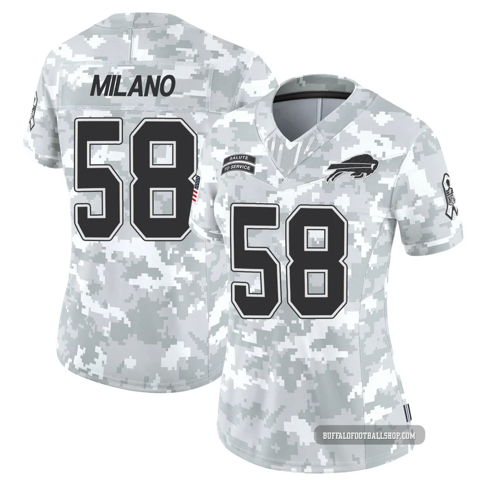 Matt Milano ＃58 Buffalo Bills Limited Arctic Camo Women's 2024 Salute to Service Jersey