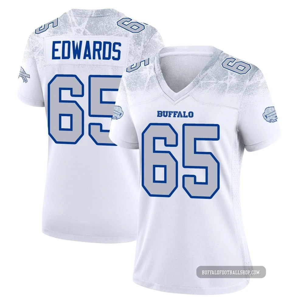 Mike Edwards ＃65 Buffalo Bills Game White Women's 2025 Rivalries Collection Jersey