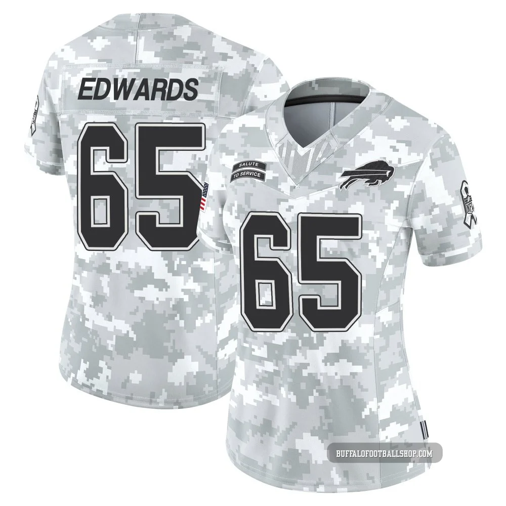 Mike Edwards ＃65 Buffalo Bills Limited Arctic Camo Women's 2024 Salute to Service Jersey