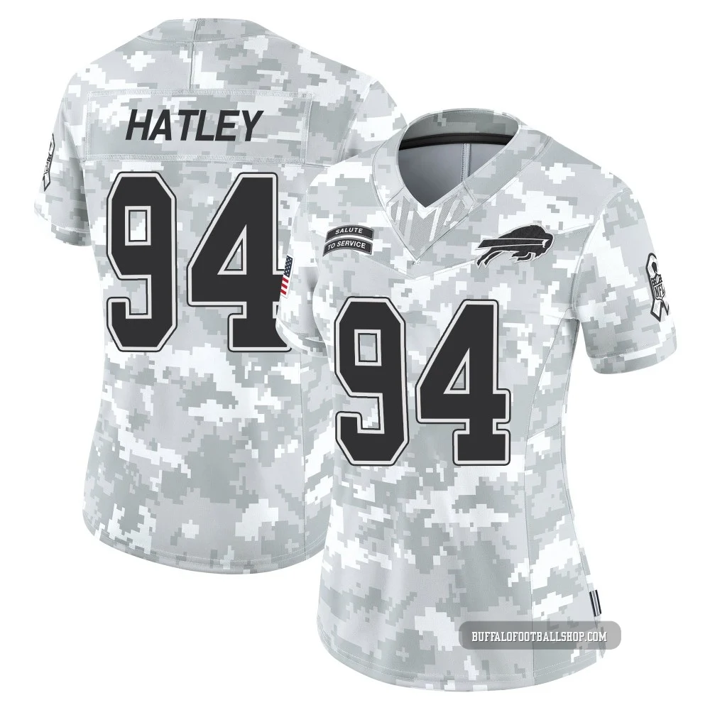 Rickey Hatley ＃94 Buffalo Bills Limited Arctic Camo Women's 2024 Salute to Service Jersey