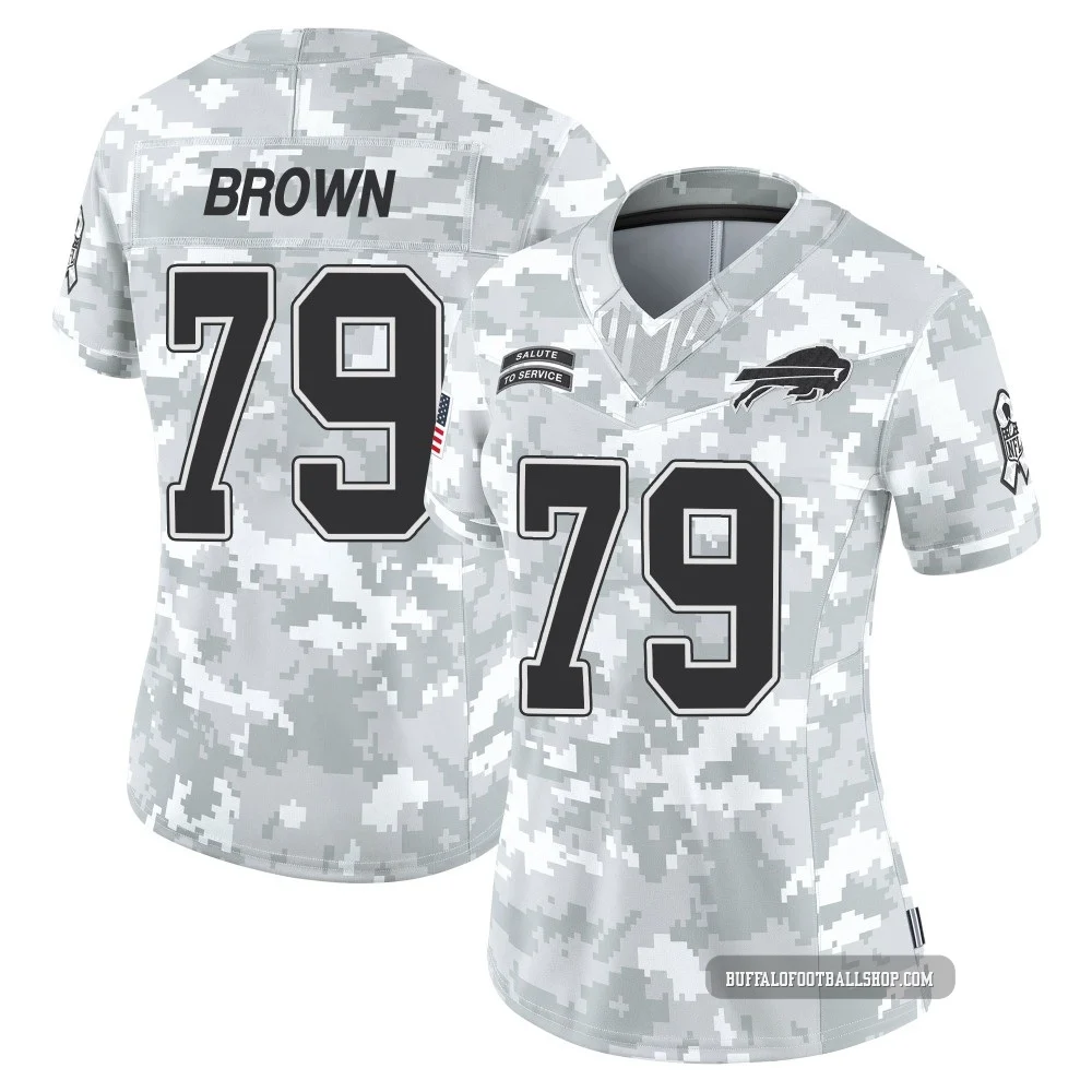 Spencer Brown ＃79 Buffalo Bills Limited Arctic Camo Women's 2024 Salute to Service Jersey