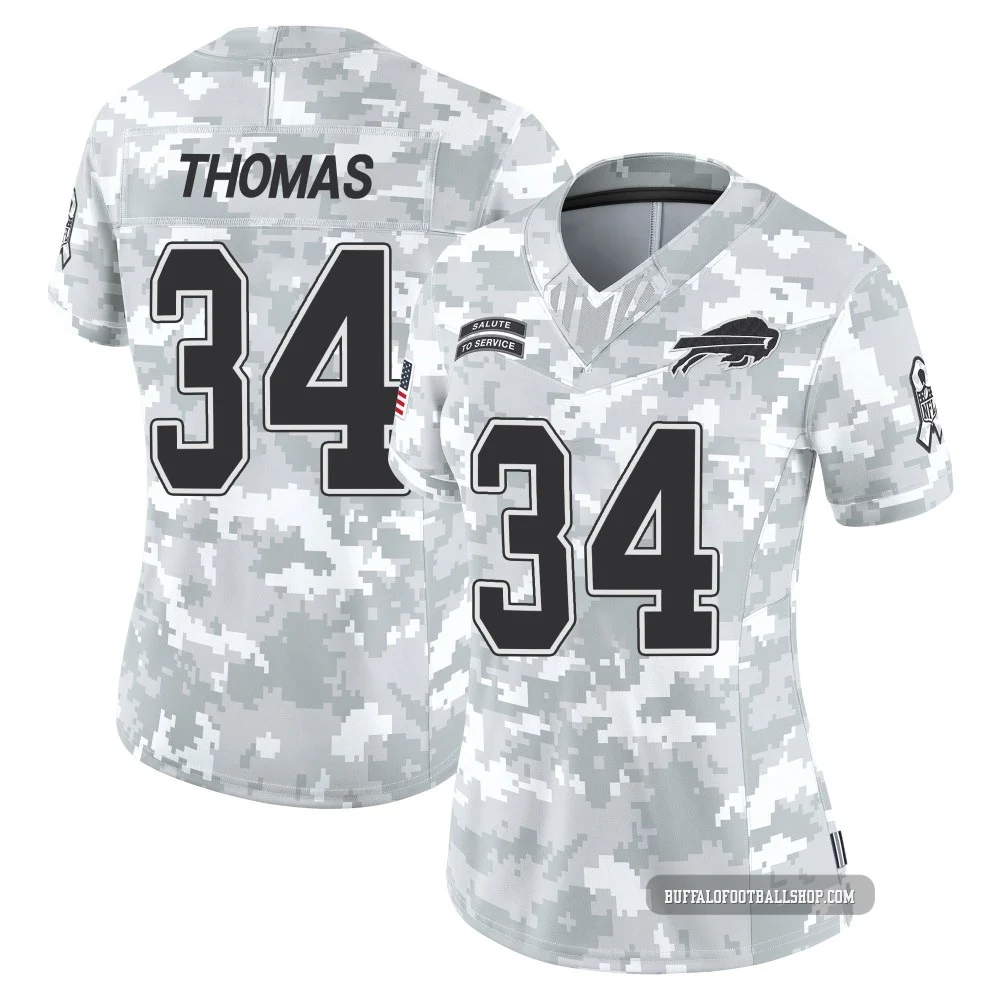 Thurman Thomas ＃34 Buffalo Bills Limited Arctic Camo Women's 2024 Salute to Service Jersey