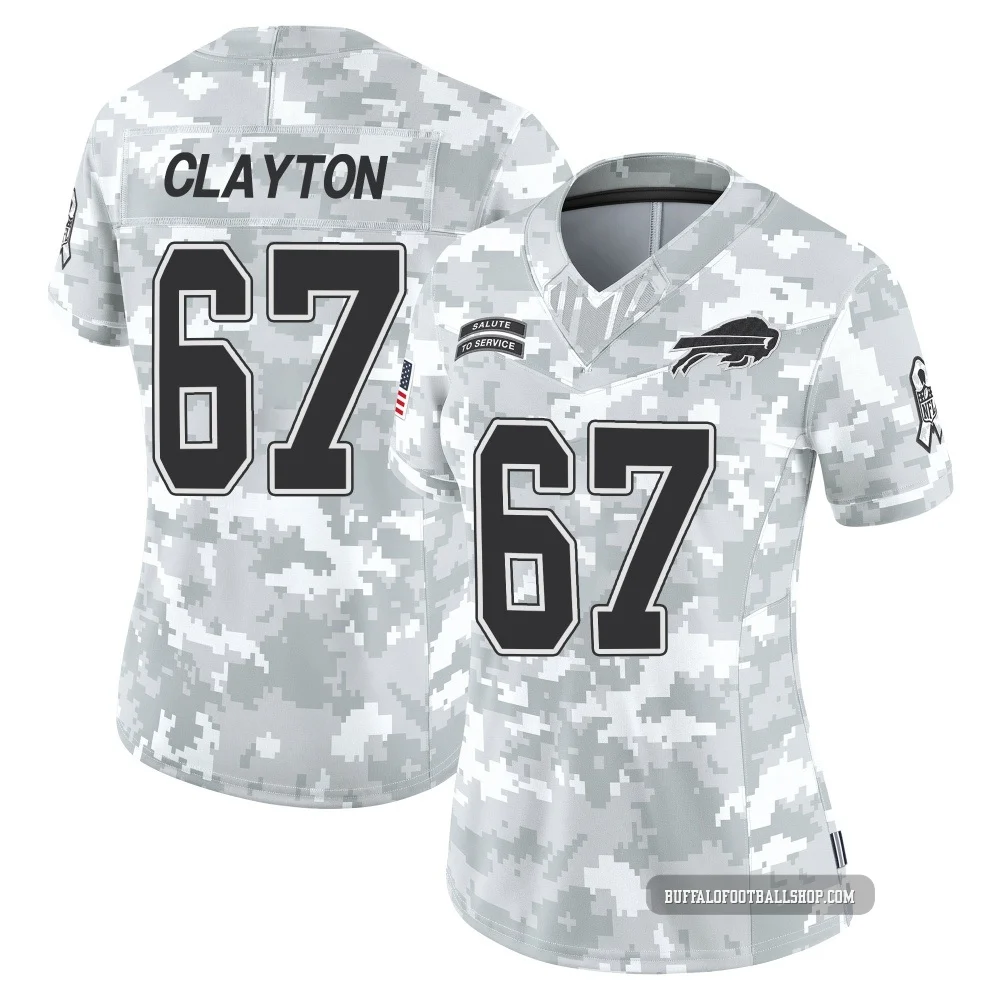Travis Clayton ＃67 Buffalo Bills Limited Arctic Camo Women's 2024 Salute to Service Jersey