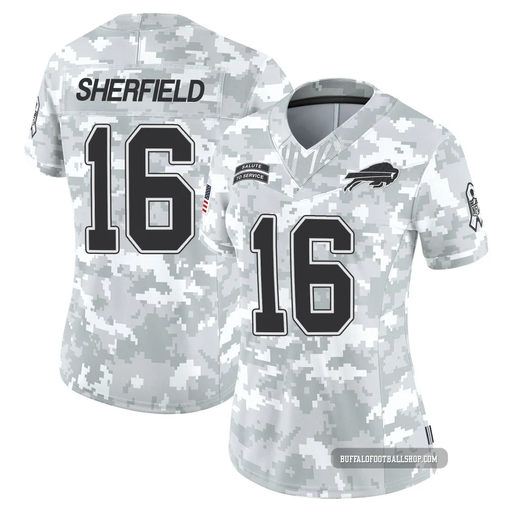 Trent Sherfield ＃16 Buffalo Bills Limited Arctic Camo Women's 2024 Salute to Service Jersey