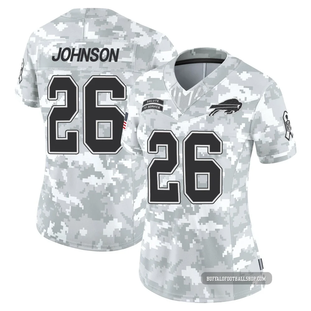 Ty Johnson ＃26 Buffalo Bills Limited Arctic Camo Women's 2024 Salute to Service Jersey