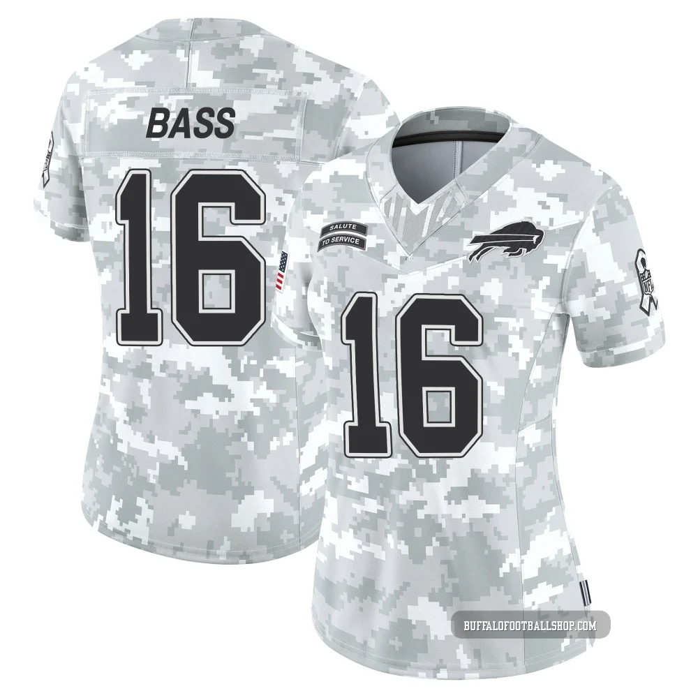 Tyler Bass ＃16 Buffalo Bills Limited Arctic Camo Women's 2024 Salute to Service Jersey